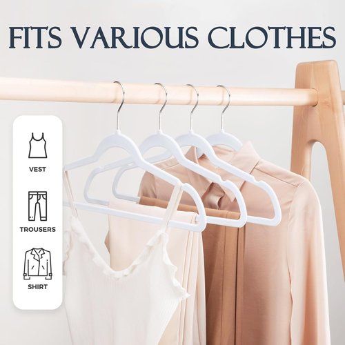 HOUSE DAY White Velvet Hangers - 40 Pack Non-Slip Heavy Duty Felt Hangers for Closet Organization | 360° Rotating Silver Hook