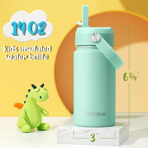 Fimibuke Kids Insulated Water Bottle - 14oz BPA-Free Stainless Steel Tumbler | Leak-Proof Double Wall Design (2 Pack, Candy/Bubble)
