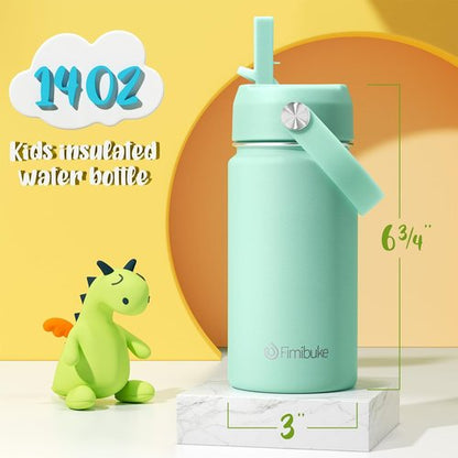 Fimibuke Kids Insulated Water Bottle - 14oz BPA-Free Stainless Steel Tumbler | Leak-Proof Double Wall Design (2 Pack, Candy/Bubble)