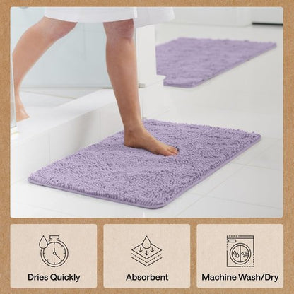 GORILLA GRIP Bath Rug Mat - Thick, Soft, Absorbent Chenille | Quick-Dry Microfiber, 44x26, Light Purple