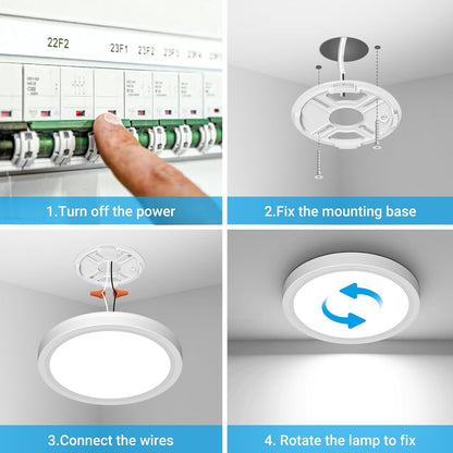 Skiennix 12-Inch LED Ceiling Light - 24W 2400LM Adjustable Warm to Cold White | Round Flush Mount for Bedroom, Bathroom, Kitchen
