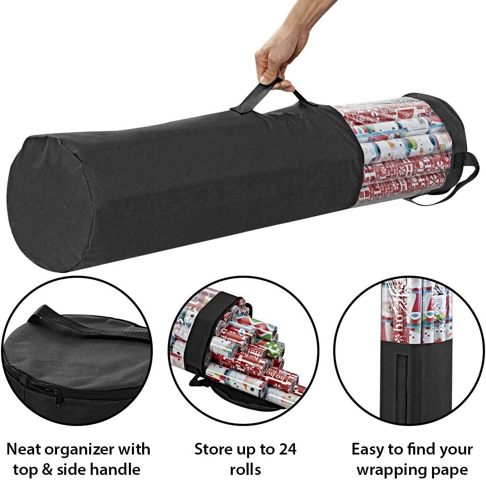 ProPik Wrapping Paper Storage Organizer Bag - Heavy Duty Polyester | Holds Up to 24 Rolls, 40 Inch, Black