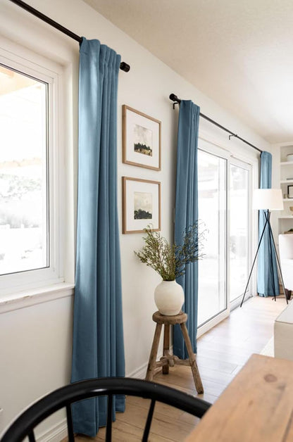 Skiennix 100% Blackout Linen Curtains - Thermal Insulated Drapes, 50" W x 84" L, Stone Blue | 2 Panels Set