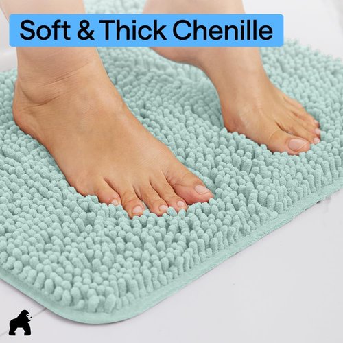 GORILLA GRIP Bath Rug Mat - Soft Absorbent Chenille | Quick-Dry Microfiber | 30x20, Seablue