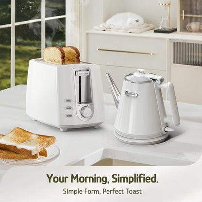 Hazel Quinn 2-Slice Toaster - Wide Slots for Thick Bread & Bagels, 6 Browning Levels, White