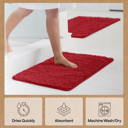 GORILLA GRIP Bath Rug Mat 44x26, Thick Soft Absorbent Chenille, Quick Dry Microfiber Mats, Rubber Backing Washable Shower Floor Rugs, Bathmat Runner, US Designed Bathroom Home Decor Accessories Red