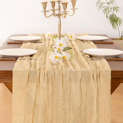 **Socomi Gold Champagne Cheesecloth Table Runner - 120 Inch Sheer Gauze for Weddings & Parties**