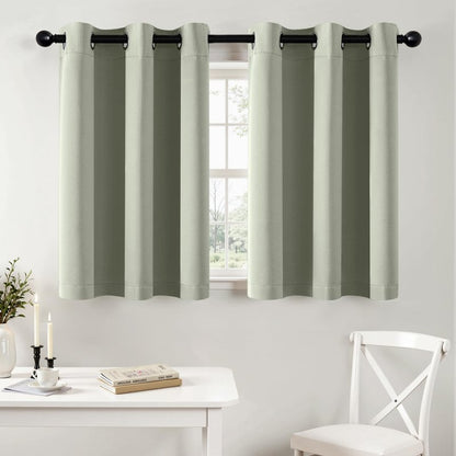 MIULEE Short Curtains for Windows - Sage Green Blackout Half Window Curtains Thermal Insulated Privacy Drapes for Kitchen Bedroom Bathroom Grommet Top Small Basement Tiers W40 x L36 Inch 2 Panels