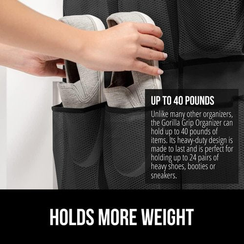 Gorilla Grip Shoe Organizer - Over The Door Design | Holds Up To 40lbs | 2-Pack with LED Tactical Flashlight