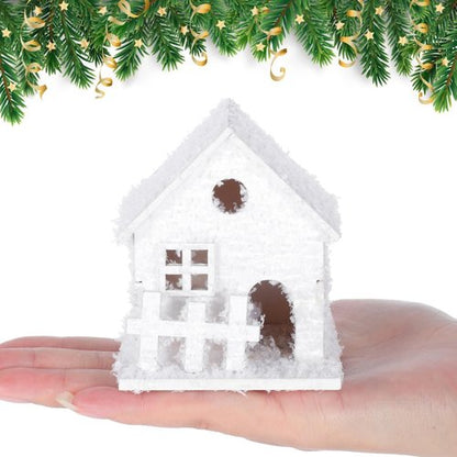 Garneck Christmas Village Set - 3Pcs LED Glowing Houses with Snowflakes | Winter Desktop Ornament