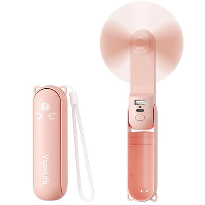 VigorLife Mini Handheld Fan,USB Rechargeable 3 IN 1 Personal Cooler Fans with Power Bank,LED Flashlight,Small Foldable Pocket Portable Cooling Fan-Travel & Emergency Essentials for Outdoor,Pink