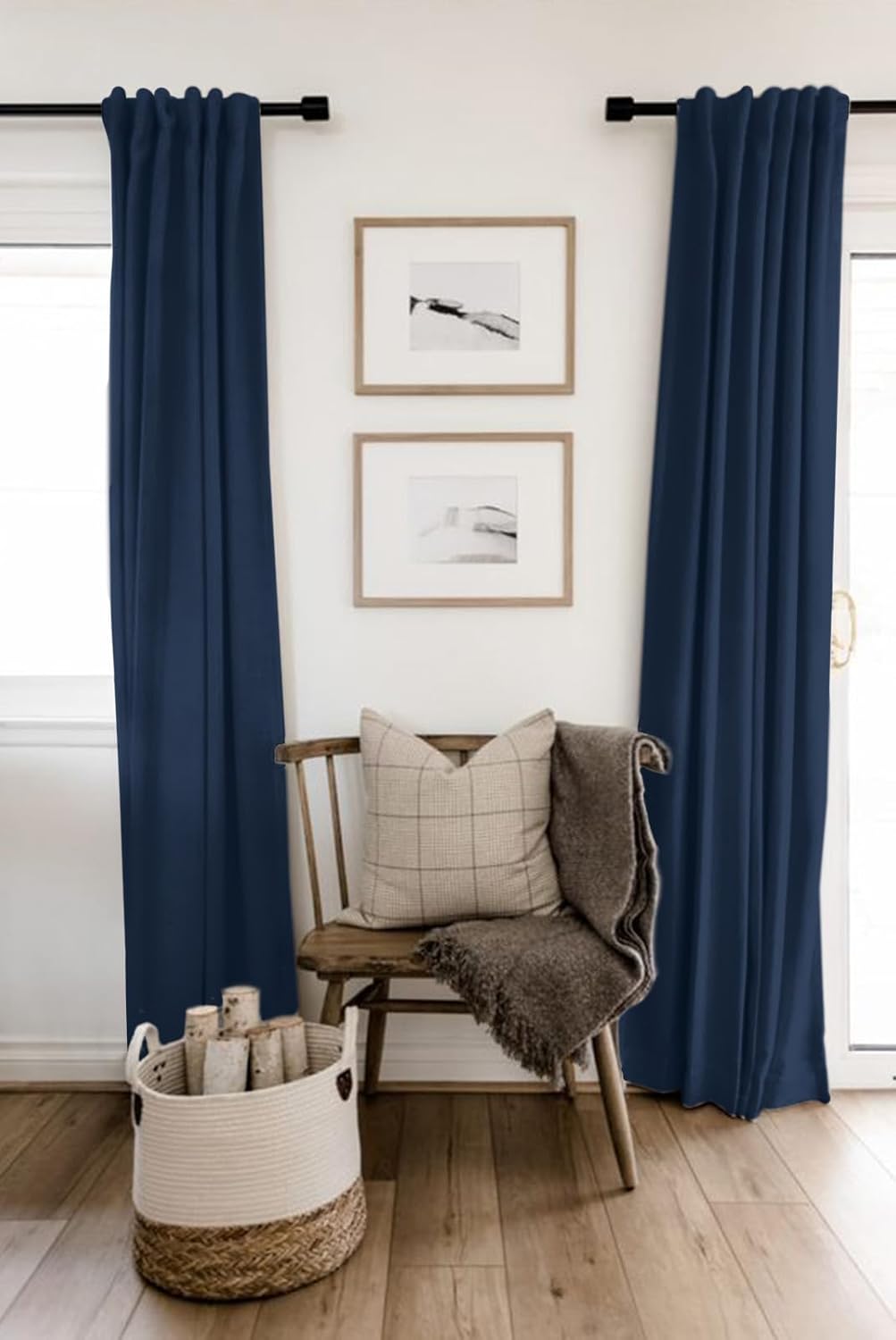 Skiennix 100% Blackout Linen Curtains - Thermal Insulated Drapes for Bedroom | 50" W x 72" L, Midnight Blue