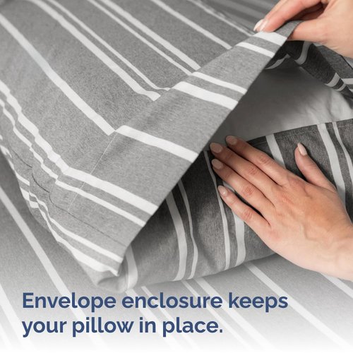 King Pillow Cases Set of 2 - Ultra Soft Hotel Quality Pillowcase Covers - Comfy, Cozy & Wrinkle Free - Shrinkage and Fade Resistant - Machine Washable Pillow Protectors - 2 Piece Set - Grey Stripes 3