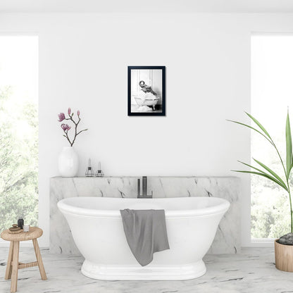 Regine Switzerland Elephant in Bathtub Wall Art - Funny Black and White Canvas Print for Bathroom Decor