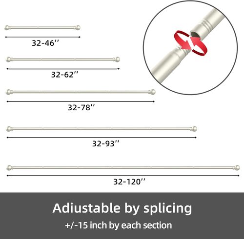 GXOACKJ Decorative Curtain Rods - Heavy Duty Metal, 32-48 Inch, Nickel Finish with Brackets