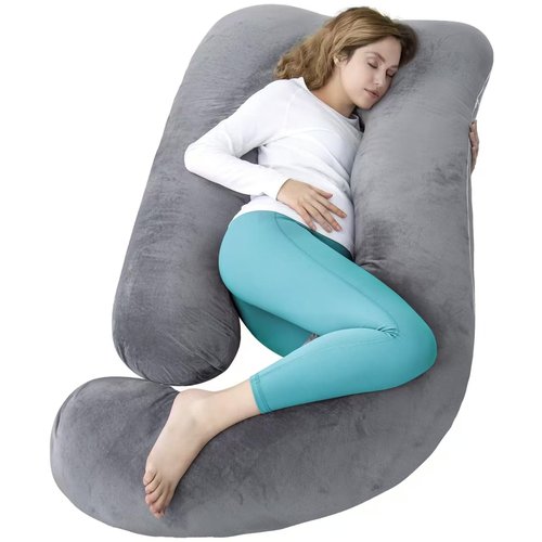 AMCATON 60 Inch Pregnancy Pillow for Sleeping, Extra Large U Shaped Body Pillow, Maternity Pillow for Pregnant Women with Velvet Cover (Dark Grey)