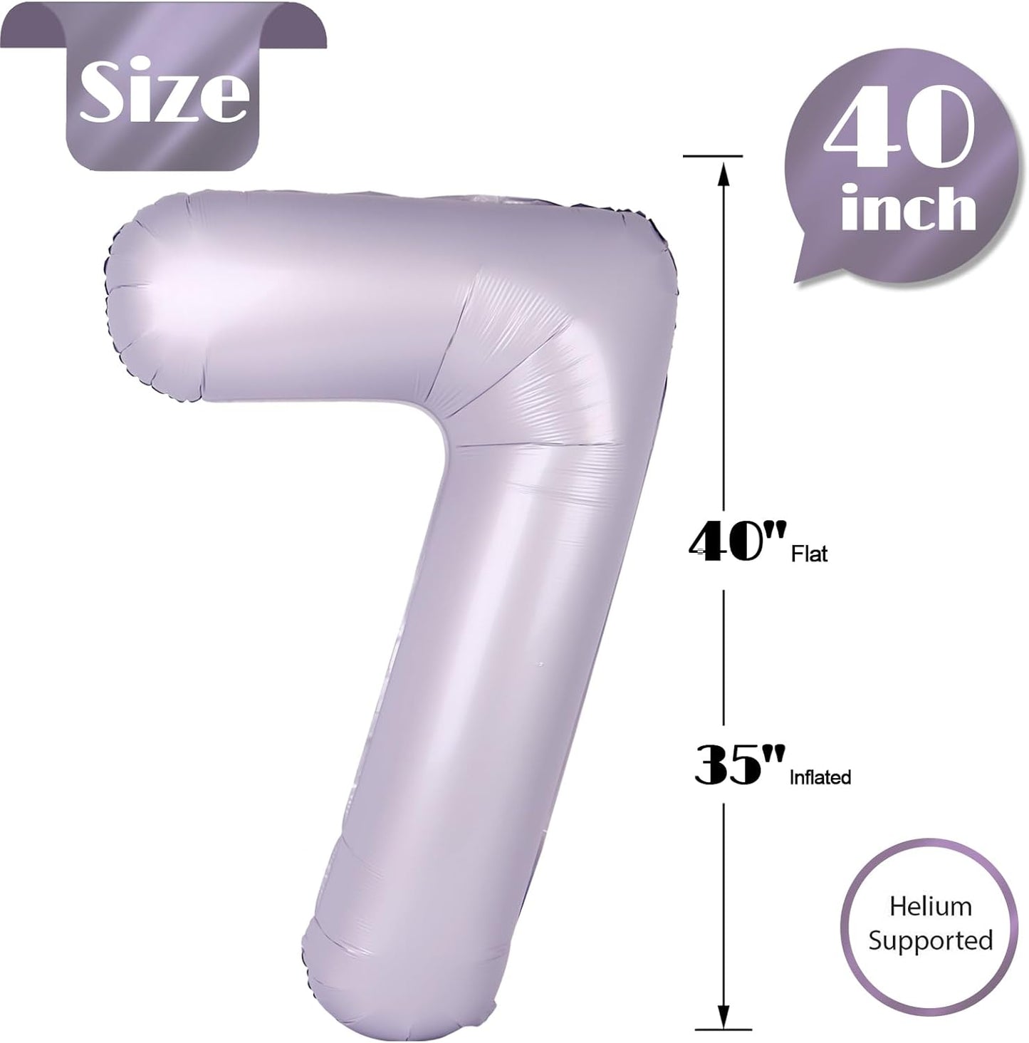 Number 7 Balloon by Lilac - 40 Inch Lavender Birthday Decoration for Girls & Women