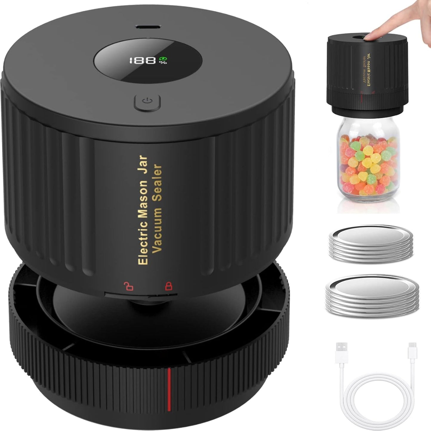 Skiennix Electric Mason Jar Vacuum Sealer Kit - Black & Pink for Fresh Food Storage