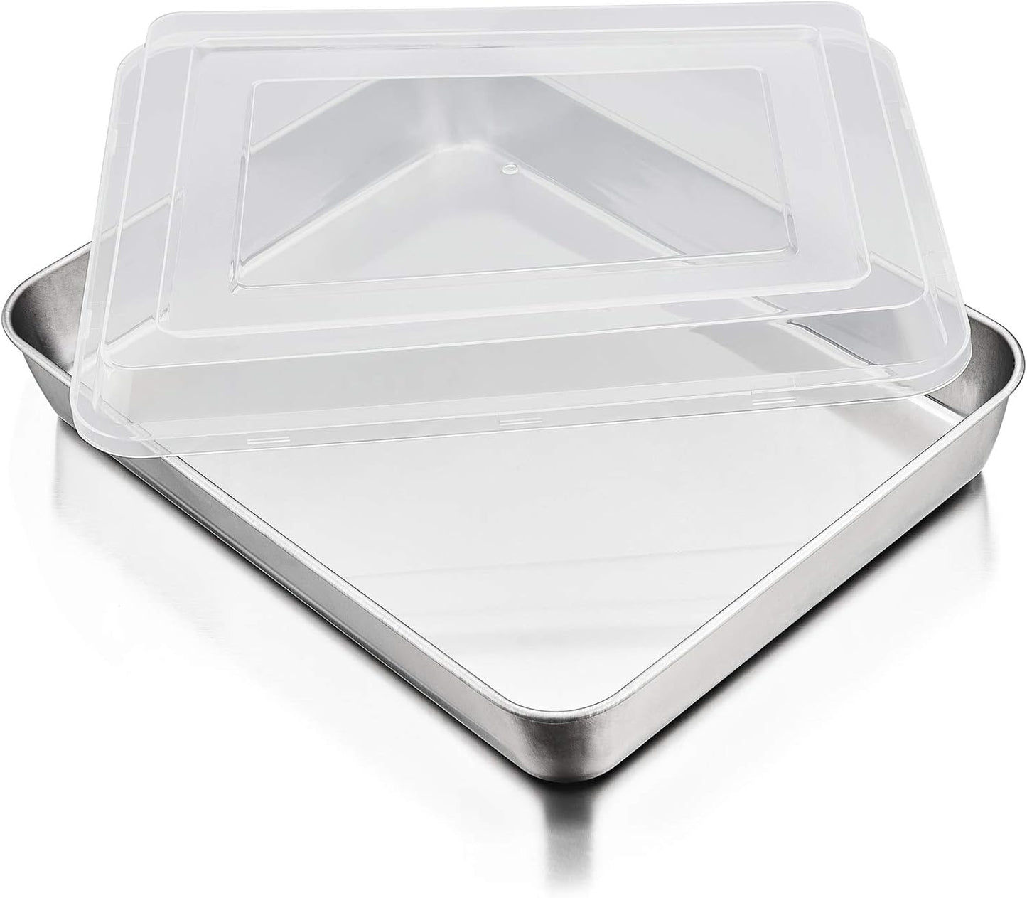 P&P CHEF Stainless Steel Baking Pan Set - Heavy-Duty Rectangular Bakeware with Lid | 12.3-Inch, 2-Piece