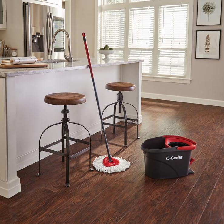 O-Cedar EasyWring Microfiber Spin Mop - Complete Floor Cleaning System with 4 Extra Refills