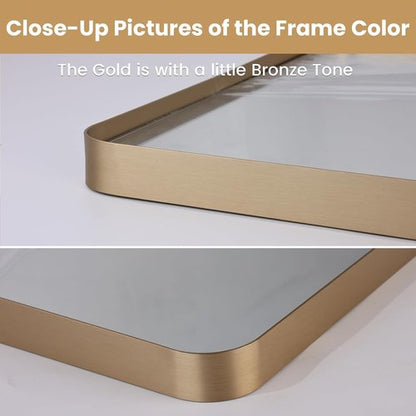 LOAAO Gold Bathroom Mirror - 48”X30” Rounded Rectangle Design | Wall-Mounted, Anti-Rust Tempered Glass