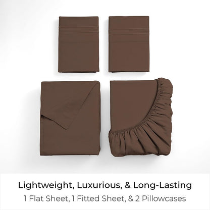 Mellanni Full Sheets Set - 4 PC Iconic Collection Bedding - Hotel Luxury, Extra Soft, Cooling Bed Sheets - Wrinkle, Fade, Stain Resistant (Full, Brown)