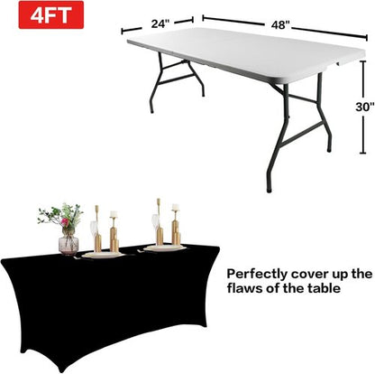 IVAPUPU 4FT Rectangular Table Cloth - Washable Spandex Fitted Covers for Events & Parties | Black