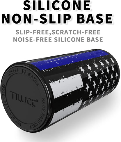 TILUCK Slim Can Cooler - Insulated Stainless Steel for 12 oz Beer & Seltzer Cans | Black U.S. Flag