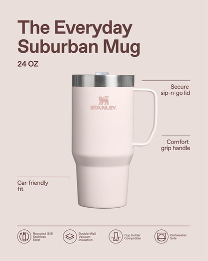 STANLEY The Everyday Suburban Mug | 24 oz | Drink Through Lid | Cup for Coffee, Tea and Drinks | Insulated Stainless Steel Coffee Mug | BPA-Free | Frost
