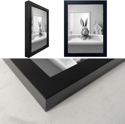 Skiennix Kids Bathroom Wall Art - Cute Black and White Rabbit Canvas Print | Fun Bathtub Decor