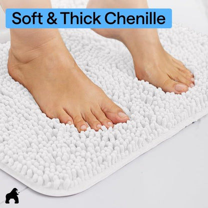 GORILLA GRIP Bath Rug Mat 54x24, Thick Soft Absorbent Chenille, Quick Dry Microfiber Mats, Rubber Backing Washable Shower Floor Rugs, Bathmat Runner, US Designed Bathroom Home Decor Accessories White