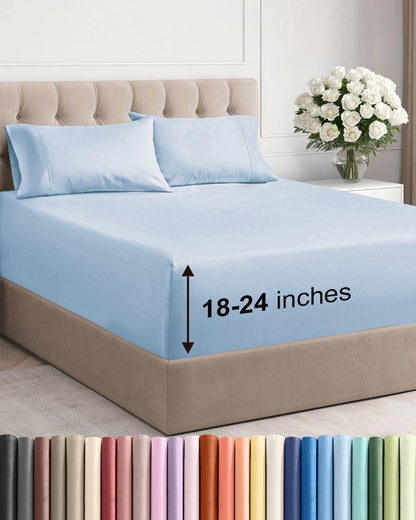 Skiennix Extra Deep Twin Sheet Set | 4-Piece Breathable Cooling Bedding - Soft, Wrinkle-Free Sky Blue