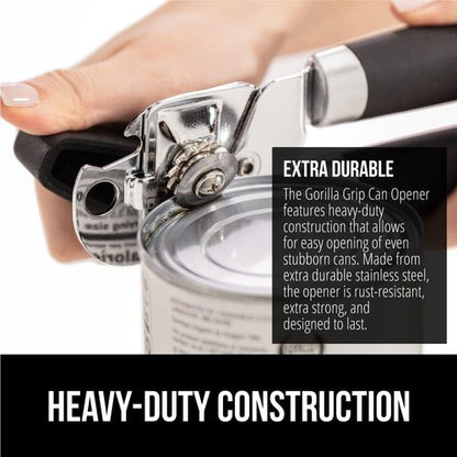 Gorilla Grip Can Opener & Spring-Loaded Scoop - Rust-Proof Stainless Steel | Comfortable Handle, Black