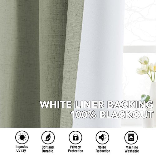 H.VERSAILTEX Linen Curtains 100% Blackout Curtains for Bedroom 45 inch Long Full Light Blocking Nature Linen Blended Window Curtains for Living Room Nickel Grommet (2 Panels, Heathered Tea)