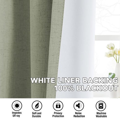 H.VERSAILTEX Linen Curtains 100% Blackout Curtains for Bedroom 96 inch Long Full Light Blocking Nature Linen Blended Window Curtains for Living Room Nickel Grommet (2 Panels, Heathered Tea)