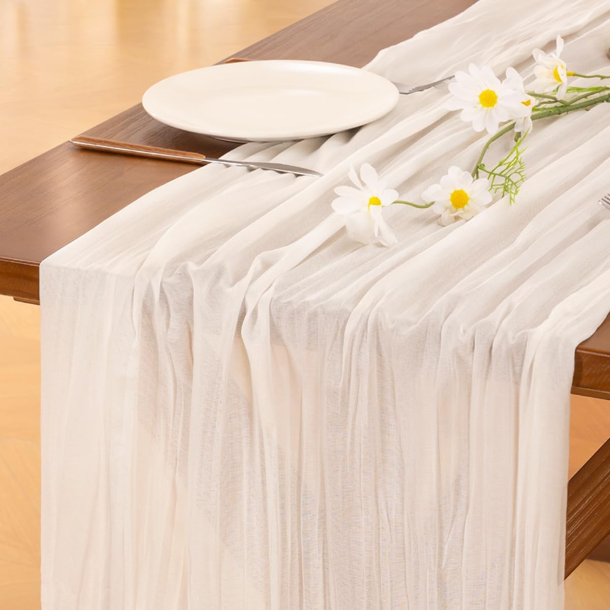 Socomi Ivory White Cheesecloth Table Runner - 15pcs Rustic Boho 120 Inch for Weddings & Events