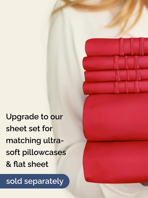 Extra Deep Full Fitted Sheet - Hotel Luxury Single Fitted Sheet Only - Easily Fits 18 inch to 24 inch Mattress - Ultra Soft, Wrinkle Free with Extra Deep Pockets - Easy-Care, Breathable & Comfy - Red