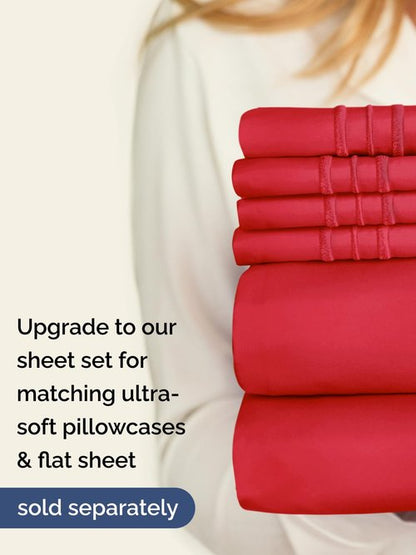 Extra Deep Full Fitted Sheet - Hotel Luxury Single Fitted Sheet Only - Easily Fits 18 inch to 24 inch Mattress - Ultra Soft, Wrinkle Free with Extra Deep Pockets - Easy-Care, Breathable & Comfy - Red