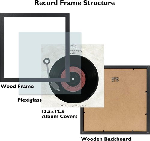 JCJMY Vinyl Record Frame - Sturdy Black Album Display for 12.5x12.5 Covers | 1 Pack