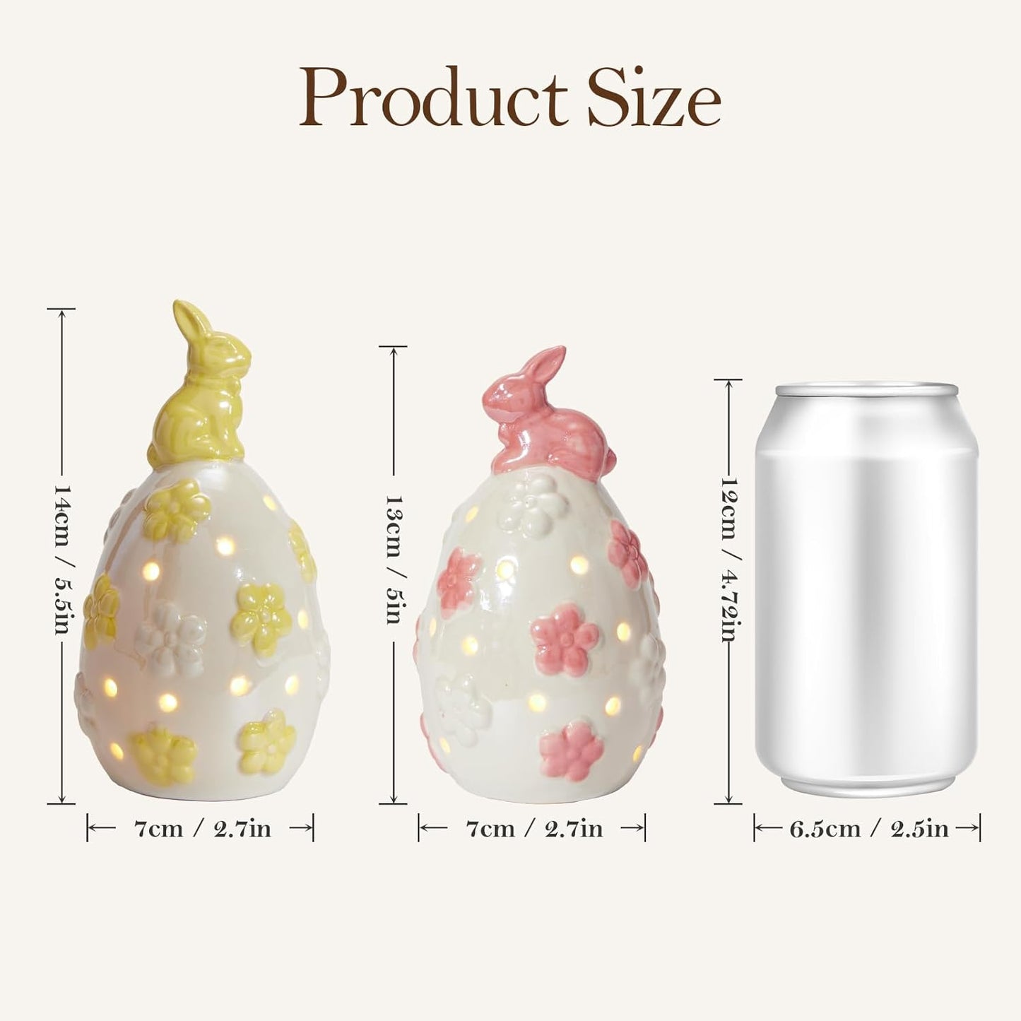 WDS WONDROUS Light Up Easter Decorations - LED Bunny & Egg Figurines Set | White Ceramic Spring Decor (2PCS)