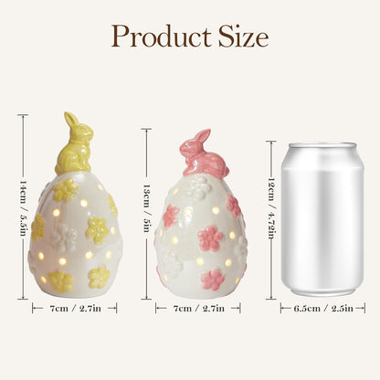 WDS WONDROUS Light Up Easter Decorations - LED Bunny & Egg Figurines Set | White Ceramic Spring Decor (2PCS)