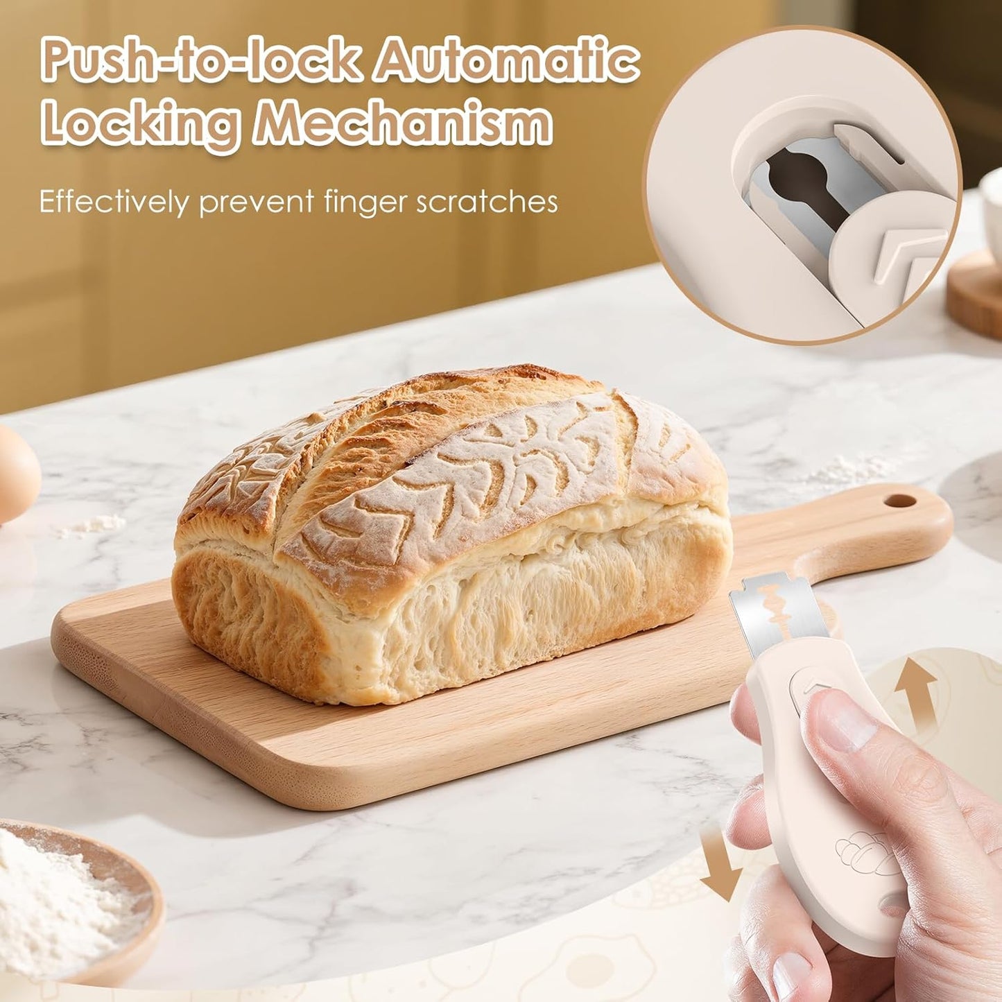 Skiennix Bread Lame - Magnetic Sourdough Scoring Tool with 5 Razor Blades | Beige Bread Baking Essential