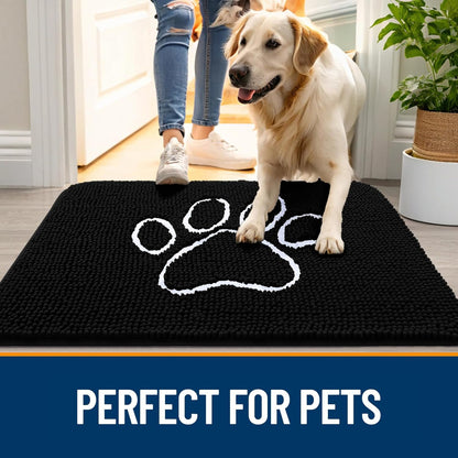 OLANLY Dog Door Mat - Absorbent Non-Slip Mud Mat for Paws | Quick Dry Chenille, 70x46, Black