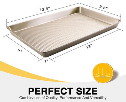 HONGBAKE Nonstick Quarter Sheet Baking Pan - 57% Thicker Carbon Steel, Diamond Texture, 9 x 13 Inches