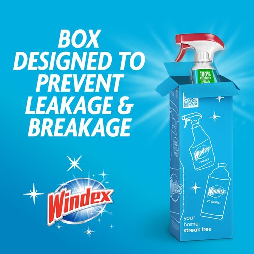 Windex Glass and Window Cleaner Spray Bottle, Packaging Designed to Prevent Leakage and Breaking, Surface Cleaning Spray, Original Blue Scent, 23 Fl Oz