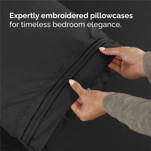 Comfy 4-Piece Sheet Set by [Brand Name] - Breathable Cooling Bed Sheets | Ultra-Soft, Deep Pockets, Oeko-Tex Certified - Black
