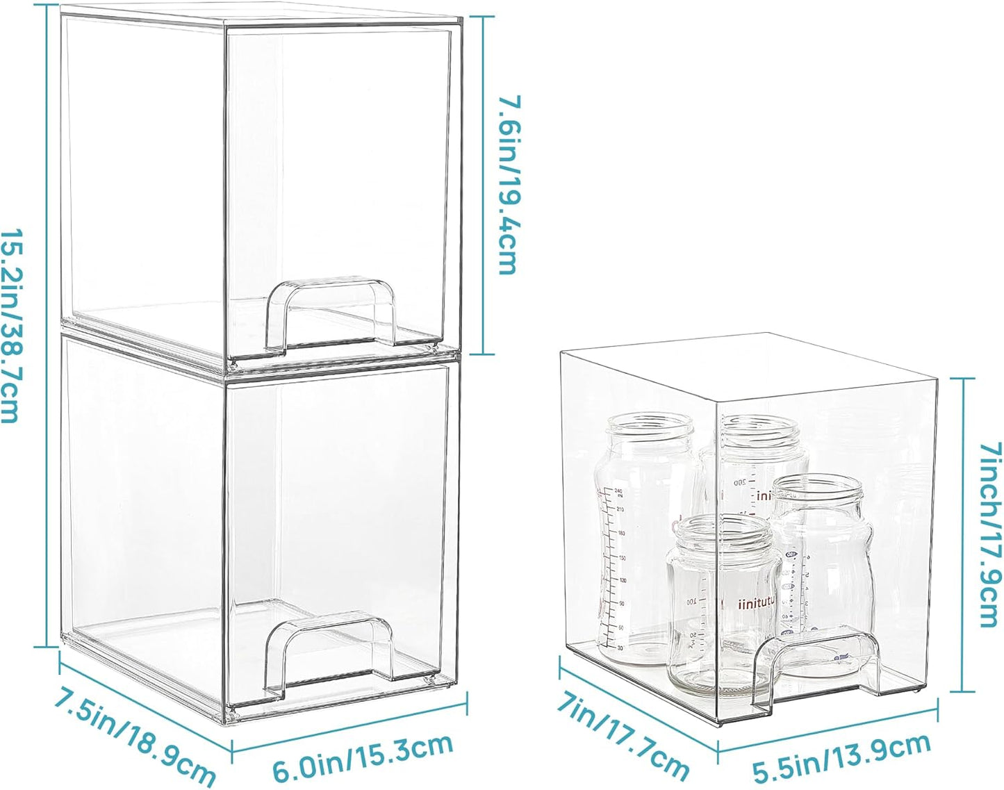Vtopmart Clear Stackable Storage Drawers - 4 Pack Plastic Organizers for Skincare & Beauty Supplies | 7.6" Size