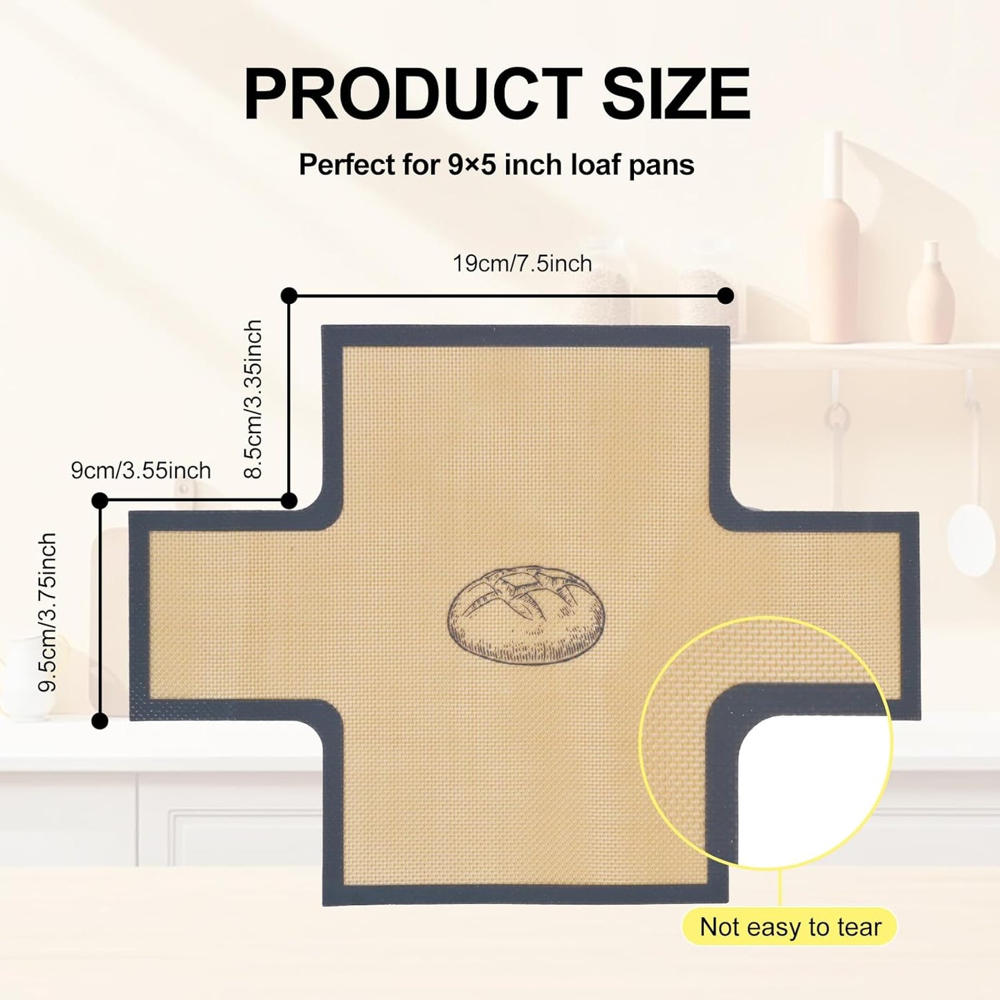 Skiennix Silicone Bread Loaf Pan Liners - Nonstick & Reusable Baking Mats | 9x5 Inch, Black & Gray