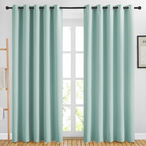 NICETOWN Blackout Curtains for Bedroom - Window Treatment Energy Saving Thermal Insulated Solid Grommet Blackout Drapes for Living Room (Aqua Blue, 1 Pair, 66 by 84-Inch)