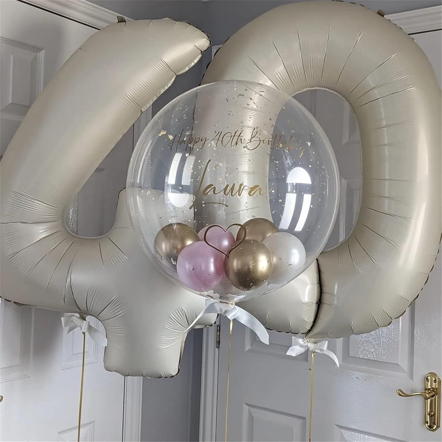 Skiennix 40-Inch Beige Foil Number Balloons Set | Self-Inflating 0-9 for Birthday & Anniversary Decor